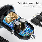 USB Car Charger with Type C/IOS/Micro USB 3-in-1 Multi Charging Cable