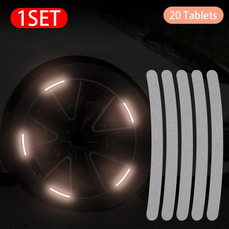 20pcs Wheel Hub Reflective Stickers Anti Scratch Auto Body Decorative Rim Tape Strips