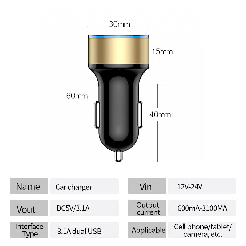 Dual USB Port Car Charger 5V 3.1A LCD Display Cigarette Lighter Adapter  Silver