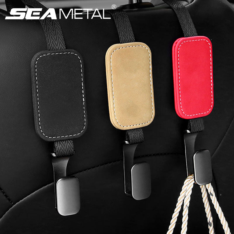 SEAMETAL Car Back Seat Headrest Hanger Luxury Leather Car Hooks