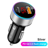 Phone Quick Charge PD+QC3.0 2 Ports Car Charger Cigarette Lighter Power Adapter