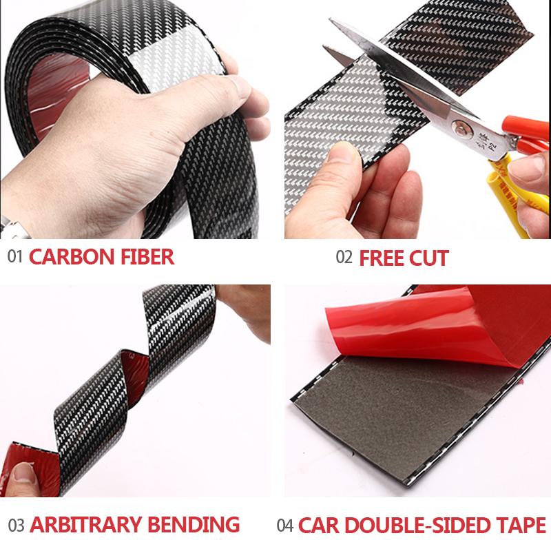 10cm Car Door Sill Protector Edge Sticker Rubber Strip Carbon Fiber Bumper  .c