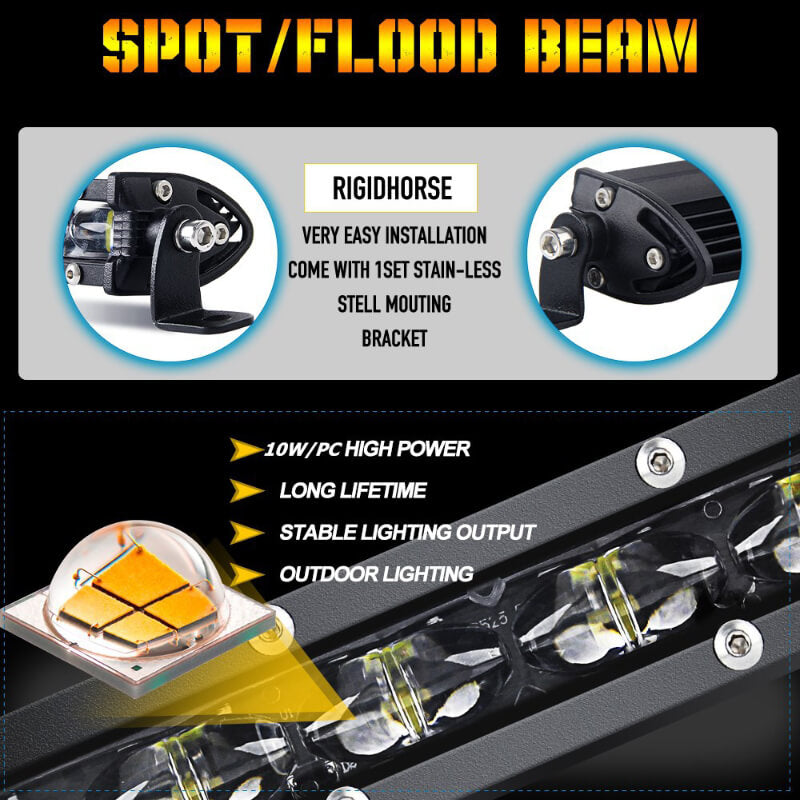 6D Lens Super Slim LED Work Lights Bar 8-20inch Offroad Truck SUV ATV Auto Driving Lamp