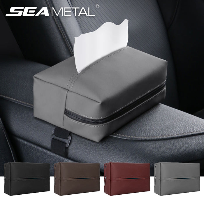SEAMETAL PU Leather Car Sun Visor Tissue Holder, Hanging Napkin Dispenser Case