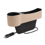 Leather Car Seat Gap Organizer with 2 USB Chargers Cigarette Lighter Cup Holder
