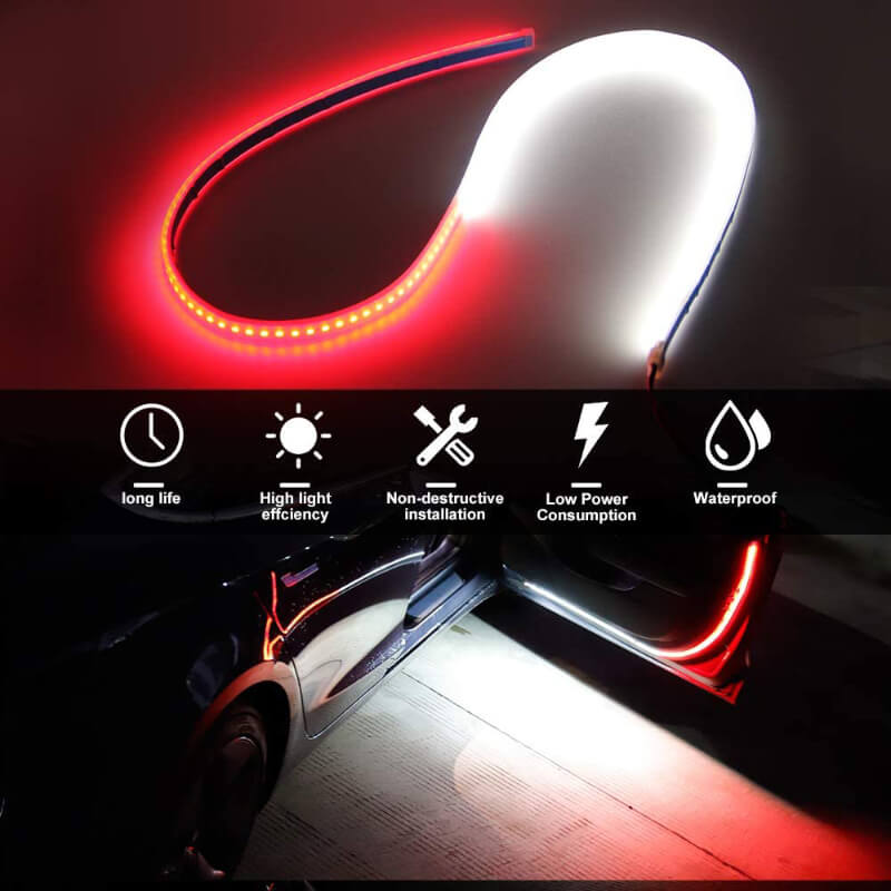 Car Door LED Welcome Light Strips Strobe Flashing Lights Safety Warning Ambient Lamp