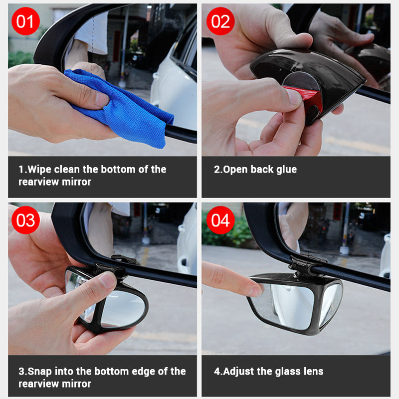 Car Double Side Blind Spot Mirrors 360 Wide Angle Reversing Auxiliary Mirror