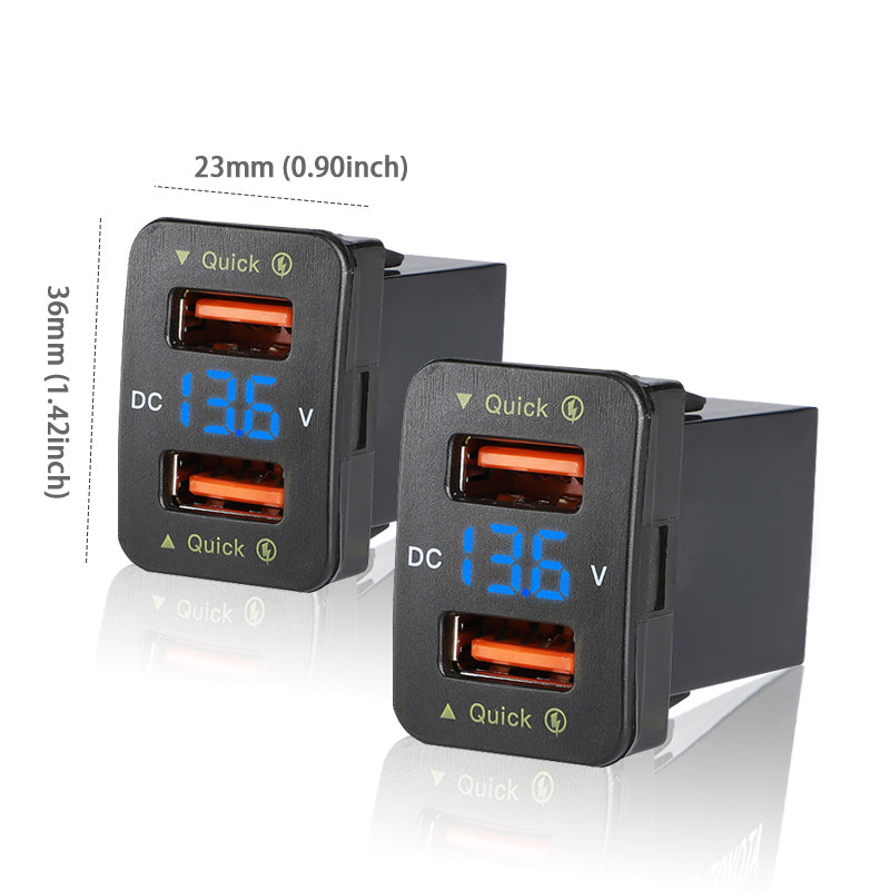 Dual USB Car Charger QC3.0 Fast Charge LED Voltmeter Socket For Honda 12-24V
