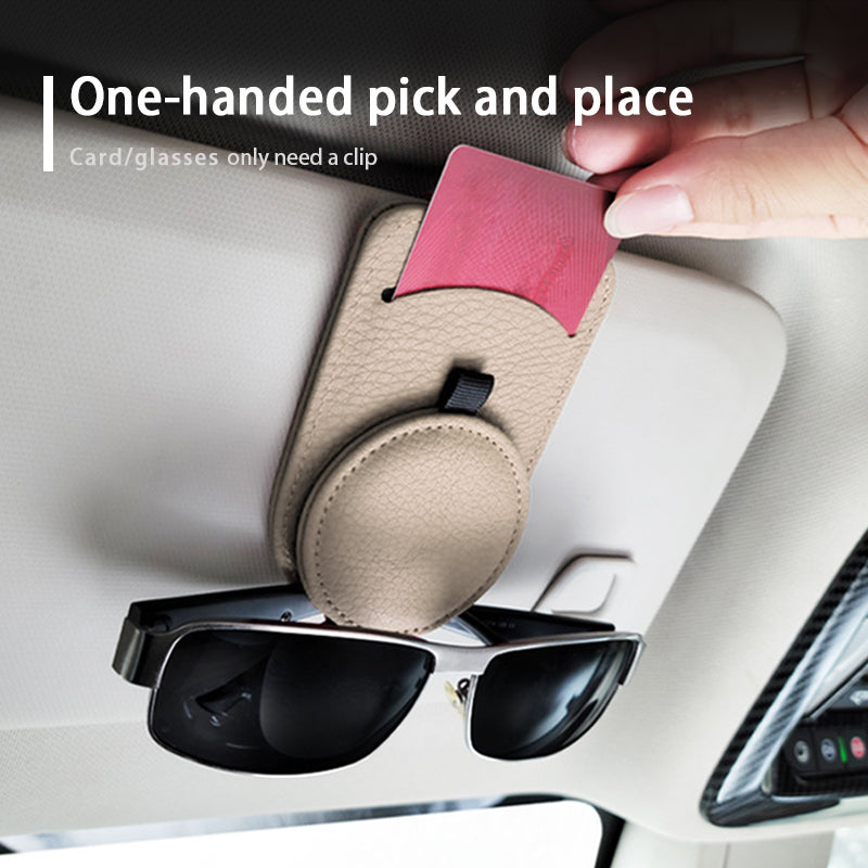 Multi-function Glasses Holder for Car Sun Visor PU Leather Card Clip