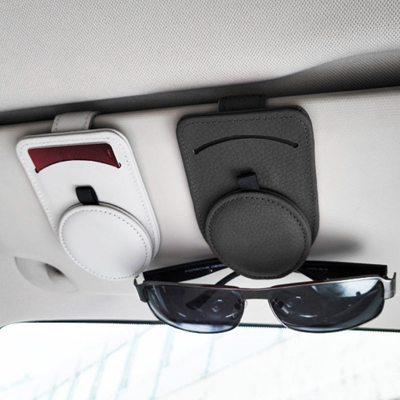 Multi-function Glasses Holder for Car Sun Visor PU Leather Card Clip