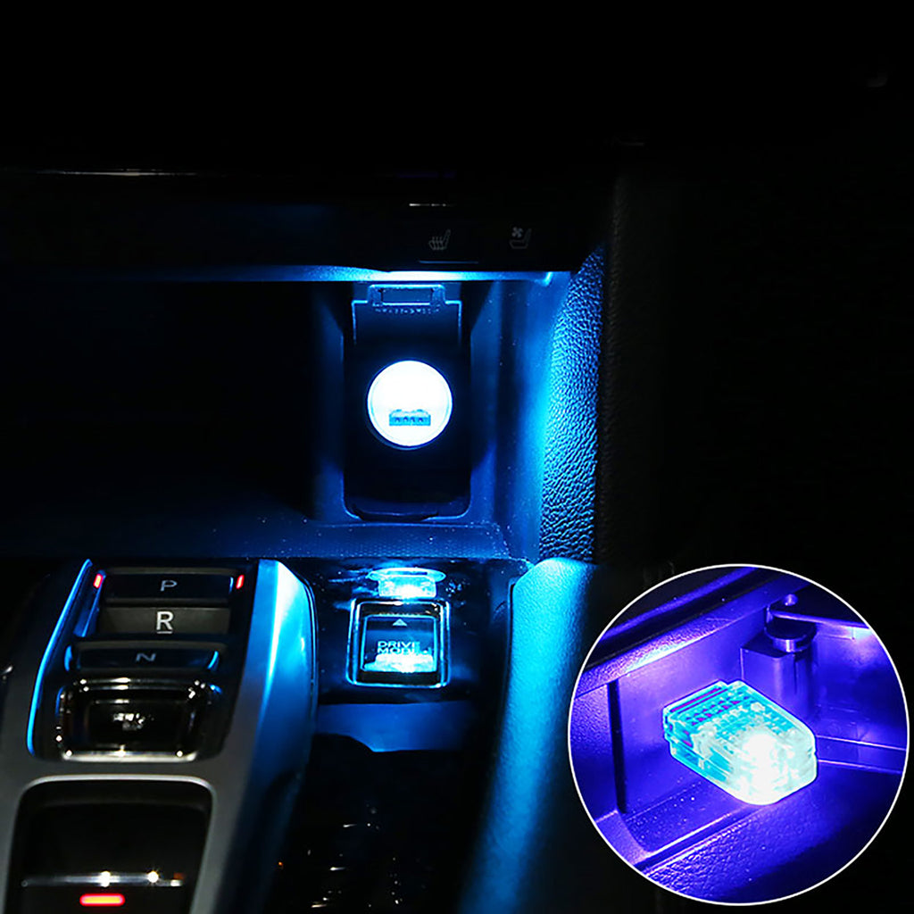 2pcs Usb Led Atmosphere Lights Mini Voiture Accessoires Intérieur Lampe  Ambiante Universal (ice Blue)