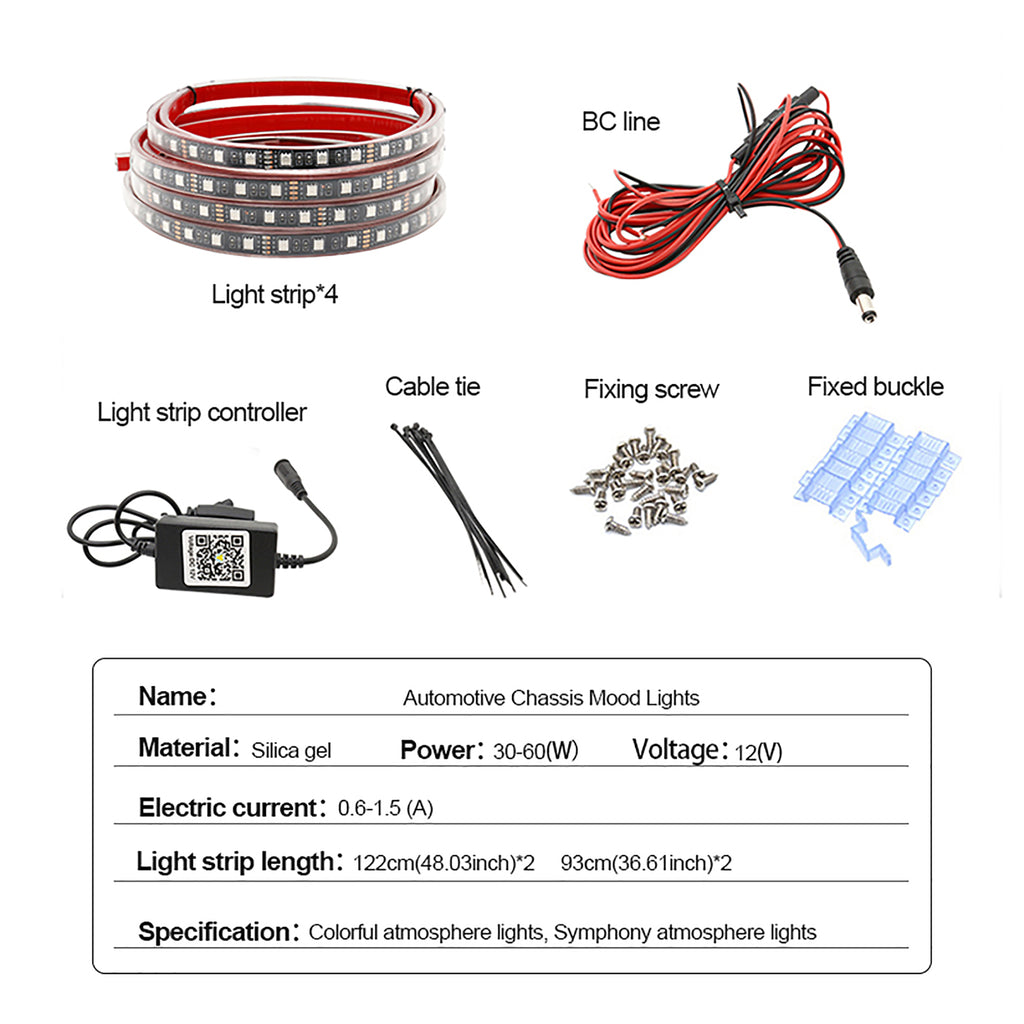 Car Flexible Underglow Strip Light LED Underbody APP Control Ambient Lamps