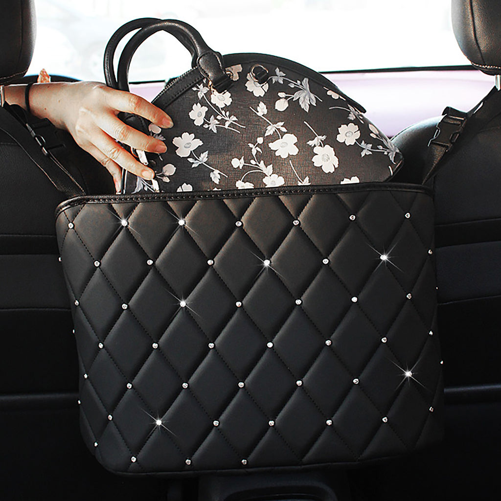 Car Handbag Holder Luxury Leather Seat Back Organizer Mesh Large Capacity Bag
