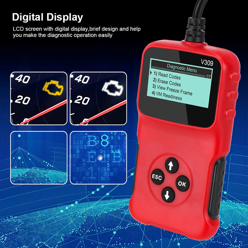 Plug and Play V309 OBD2 Code Reader OBD 2 Scanner OBDII Digital Display Car Diagnostic Tool