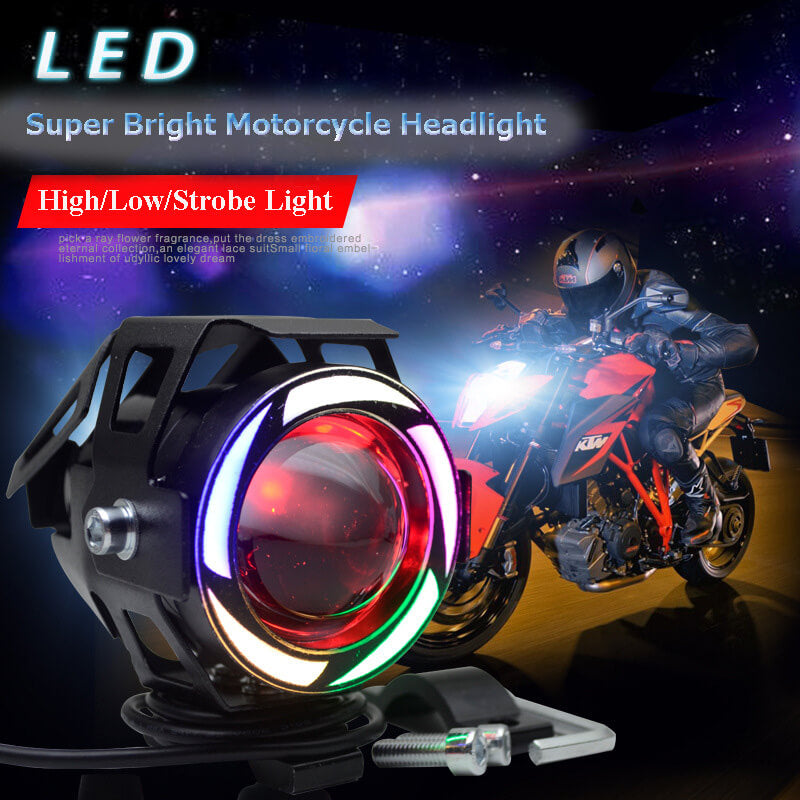2Pcs 125W U7 LED Motorcycle Angel Eyes Headlight DRL Spotlights Auxiliary