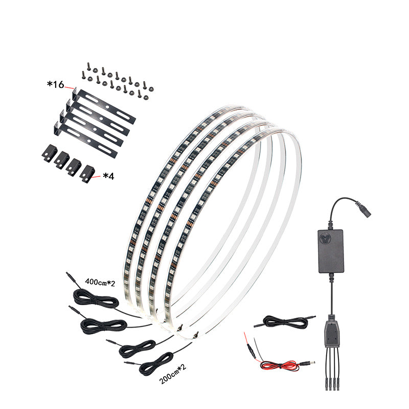 4Pcs RGB Car Hub LED Neon Strip Lamp Kit APP/Sound Control Universal Fit 15-19in Car Wheel Ring