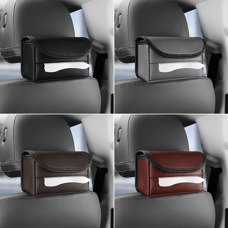 SEAMETAL PU Leather Car Tissue Bag Drawer Box Rear Seat Hanging Holder Tissue Organizer Container