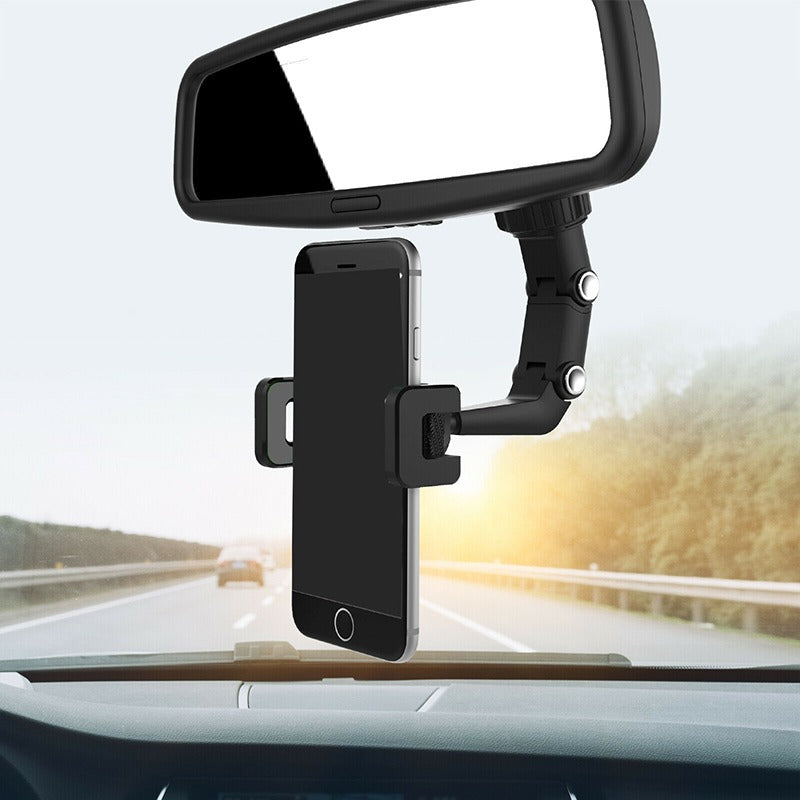 SEAMETAL 360° Rotatable Rearview Mirror Car Phone Holder, Retractable Navigation Mount