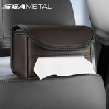 SEAMETAL PU Leather Car Tissue Bag Drawer Box Rear Seat Hanging Holder Tissue Organizer Container