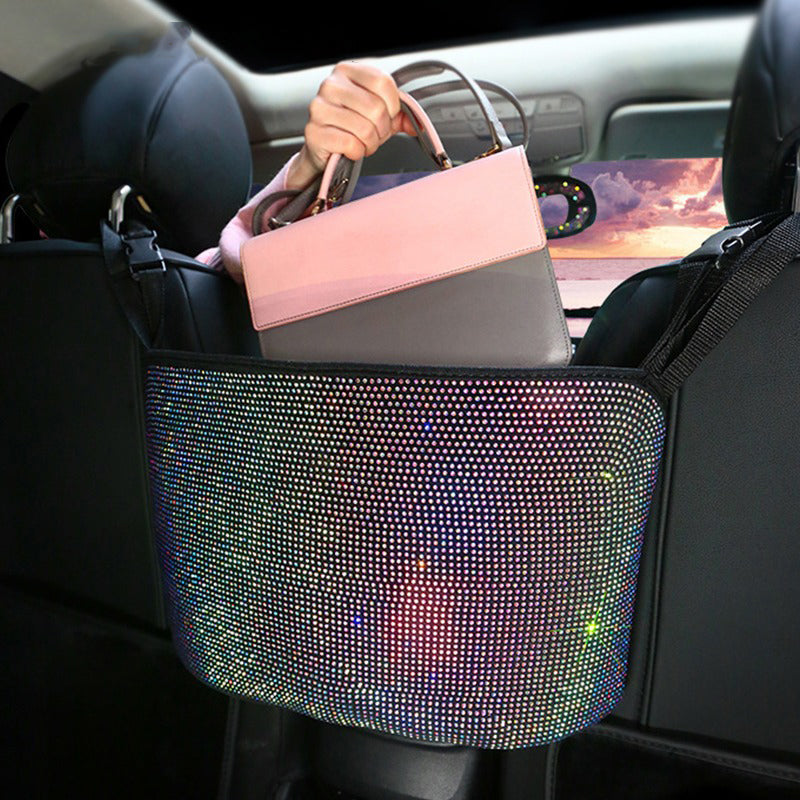 Bling Diamond Colourful Car Mesh Organizer Seat Middle Storage Bag