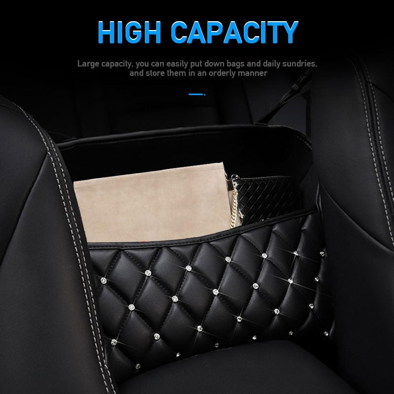 Bling Diamond Car Handbag Holder Between Seats Mesh Large Capacity Bag