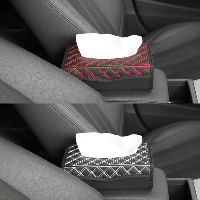 PU Leather Folding Car Tissue Box Holder For Dashboard Armrest Office Home