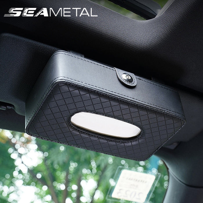 SEAMETAL PU Leather Car Sun Visor Tissue Holder, Hanging Napkin Dispenser Case