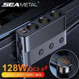SEAMETAL 3 Port Car Cigarette Lighter Splitter 128W PD QC3.0 USB Car Charger 12V/24V Socket Adapter