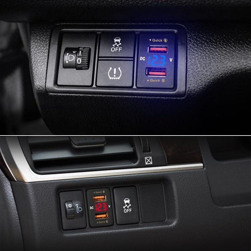 Dual USB Car Charger QC3.0 Fast Charge LED Voltmeter Socket For Honda 12-24V