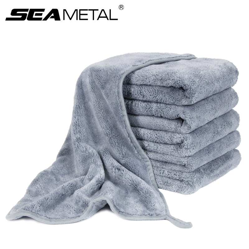SEAMETAL 600GSM High Absorbent Ultra-Soft Car Wash Towel Microfiber Coral Fleece Hemmed Towels