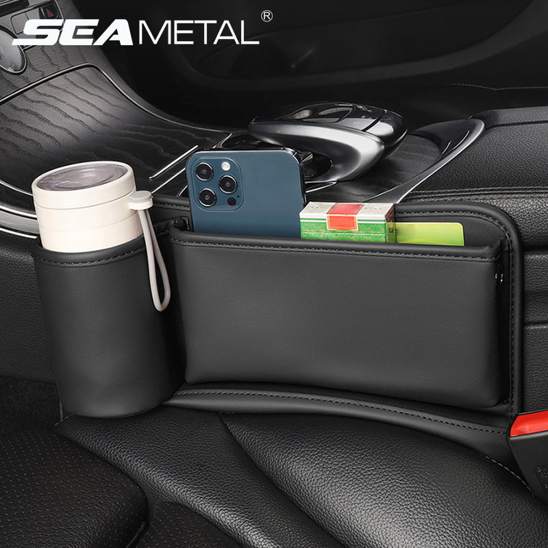 SEAMETAL PU Leather Car Console Side Seat Gap Filler Front Seat Organizer Box