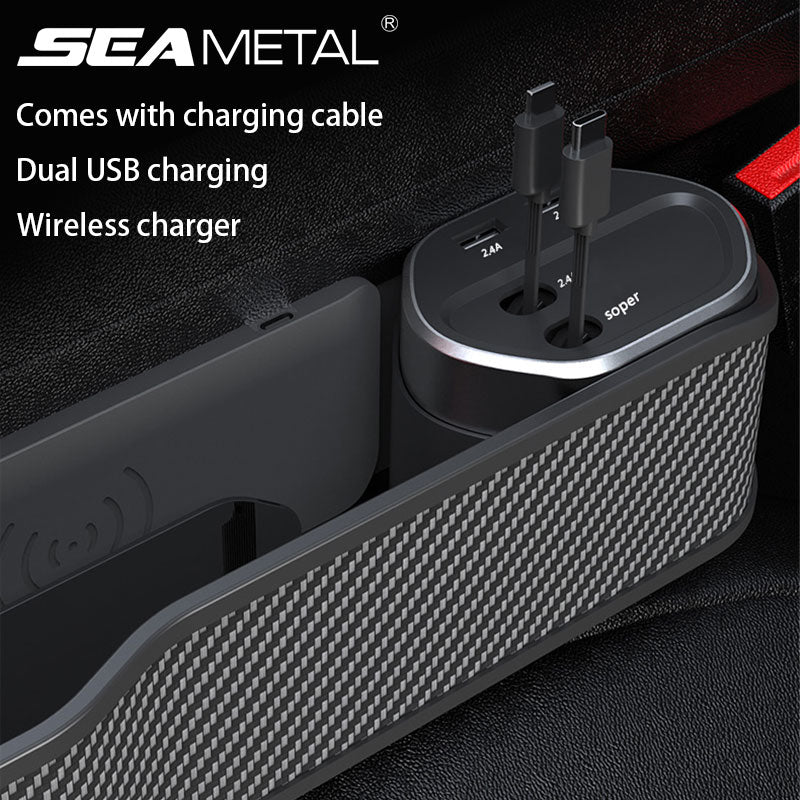 SEAMETAL Seat Gap Storage Box For Car Seat Gap Filler With USB Wireless Charging