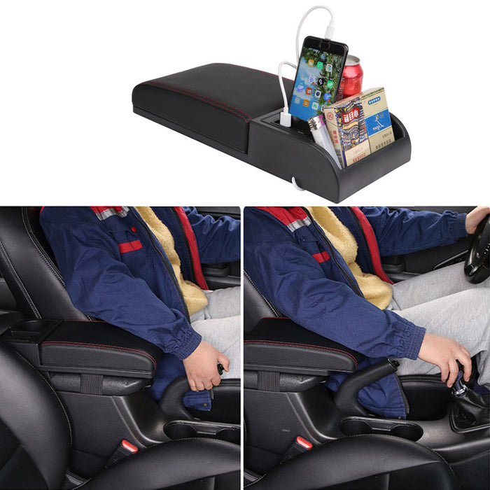 SEAMETAL PU Leather Car Armrest Pad with Cup Holder Storage Box