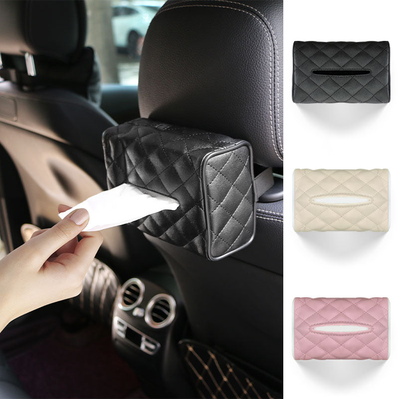 Car Tissue Holder Hanging Paper Towel Clip PU Leather Backseat Tissue Paper Box for Car