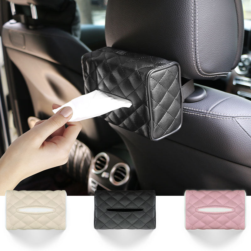 Car Tissue Holder Hanging Paper Towel Clip PU Leather Backseat Tissue Paper Box for Car